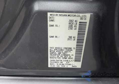 2017 Nissan Altima 3.5 Sl z USA, uszkodzony, nr VIN 1N4BL3AP7HC108127